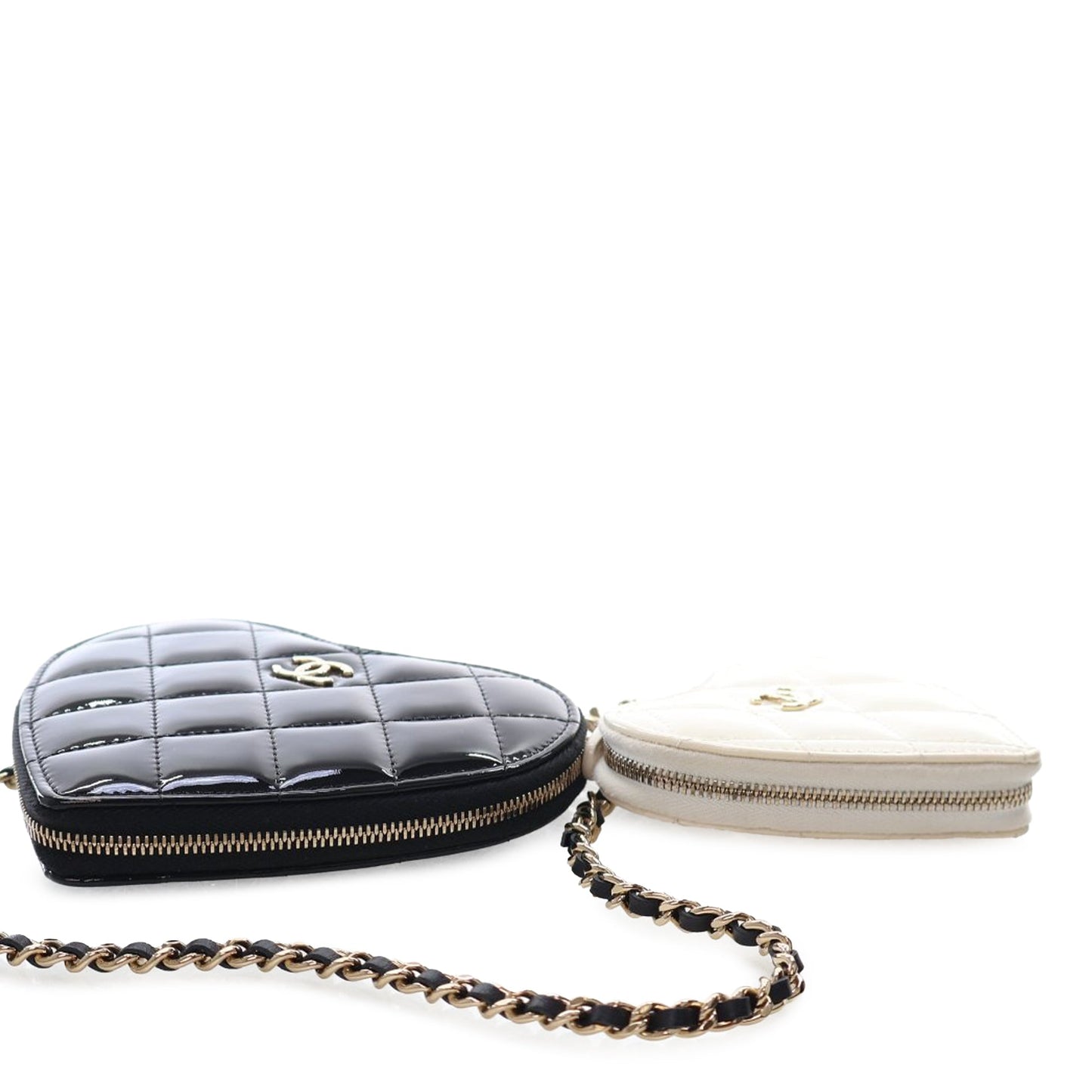 Chanel Quilted Patent Duo Heart Clutch with Chain
