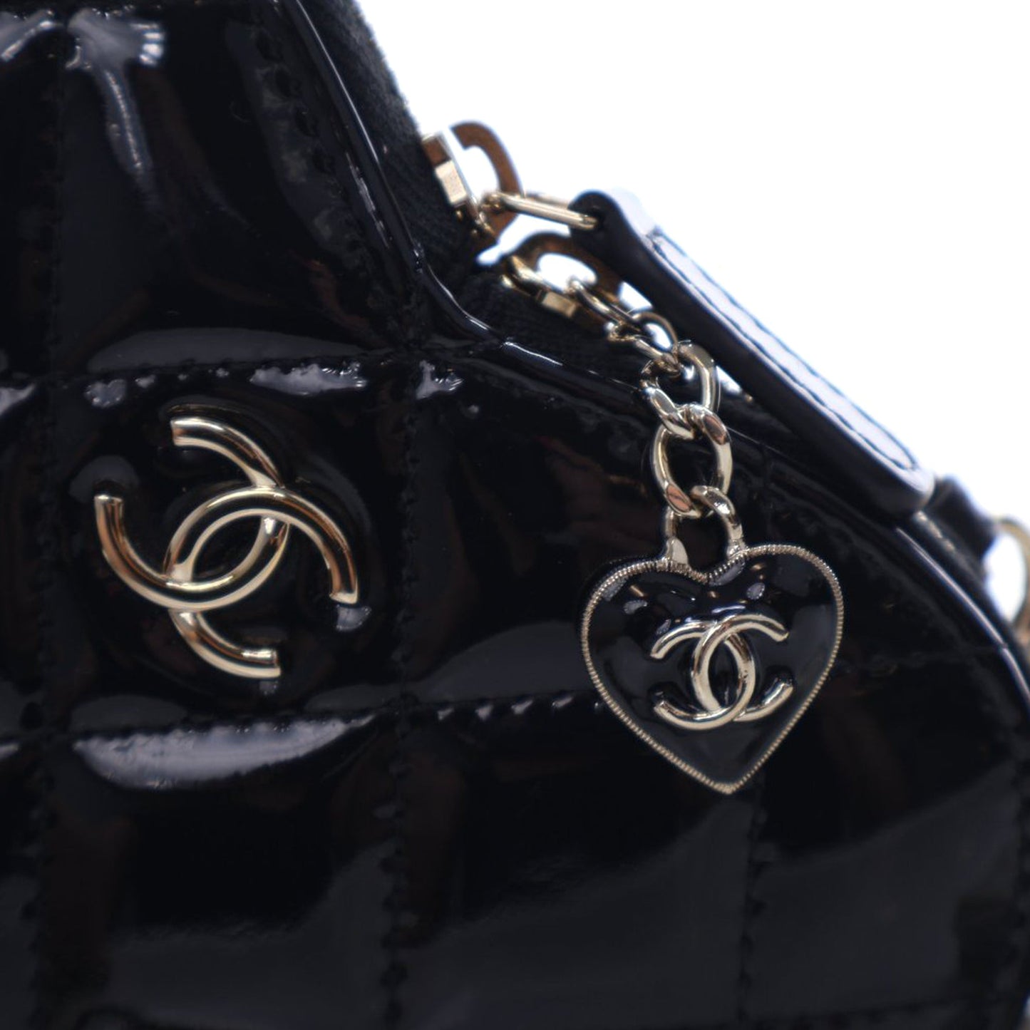 Chanel Quilted Patent Duo Heart Clutch with Chain