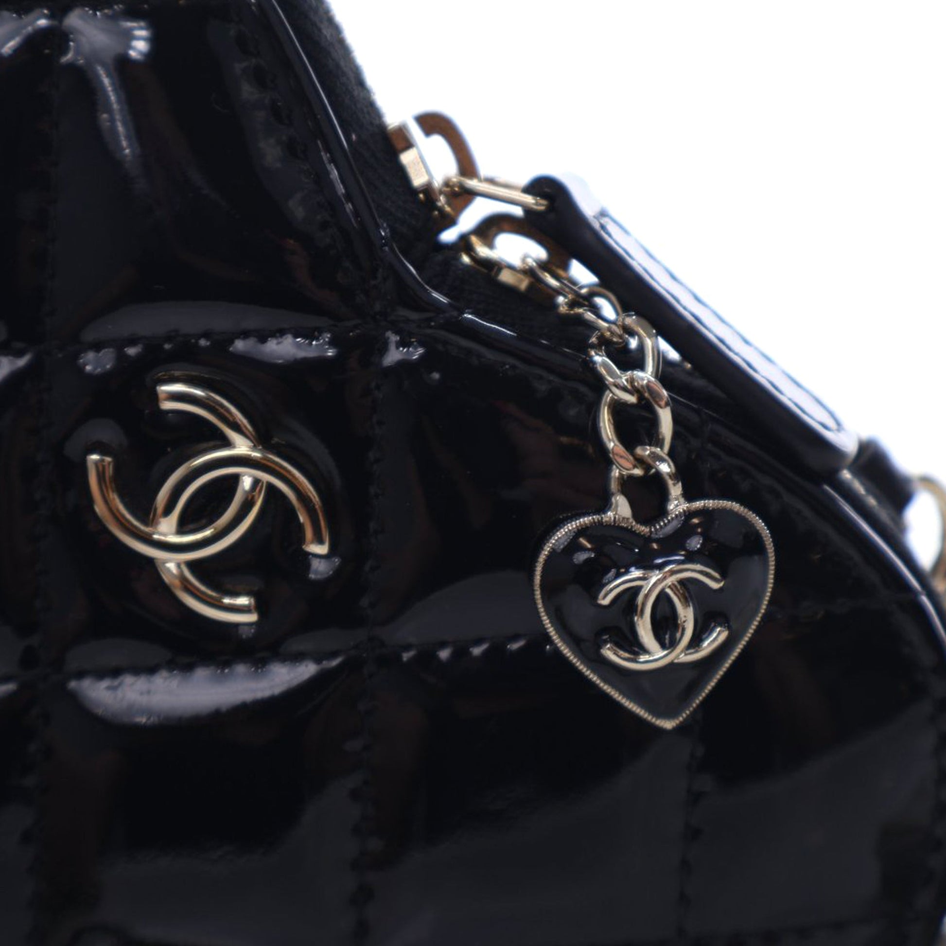 Chanel Quilted Patent Duo Heart Clutch with Chain