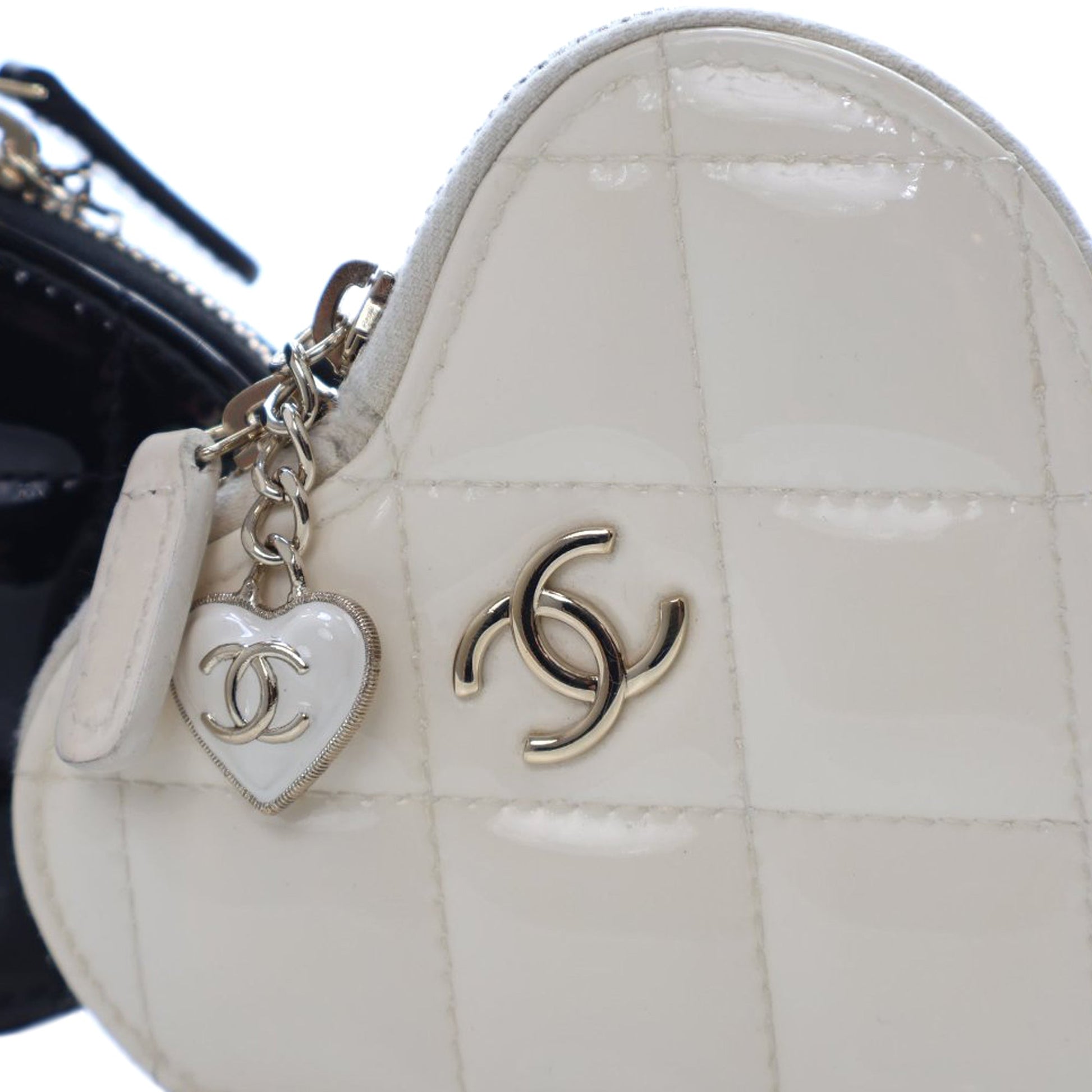 Chanel Quilted Patent Duo Heart Clutch with Chain