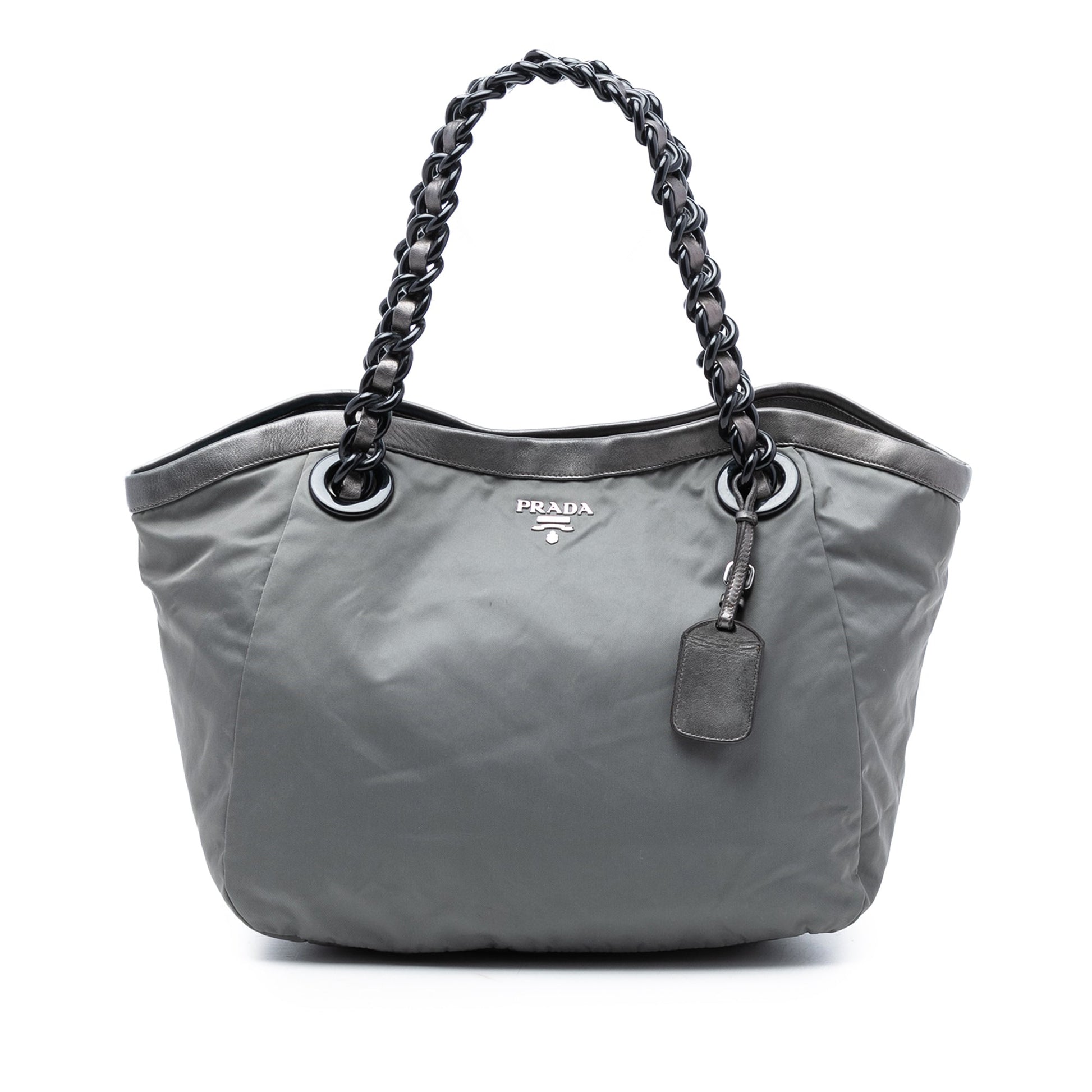Prada Metallic Leather Trimmed Tessuto Tote