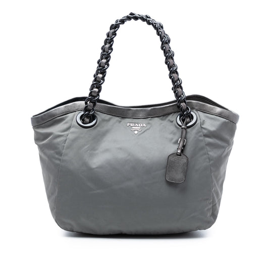 Prada Metallic Leather Trimmed Tessuto Tote
