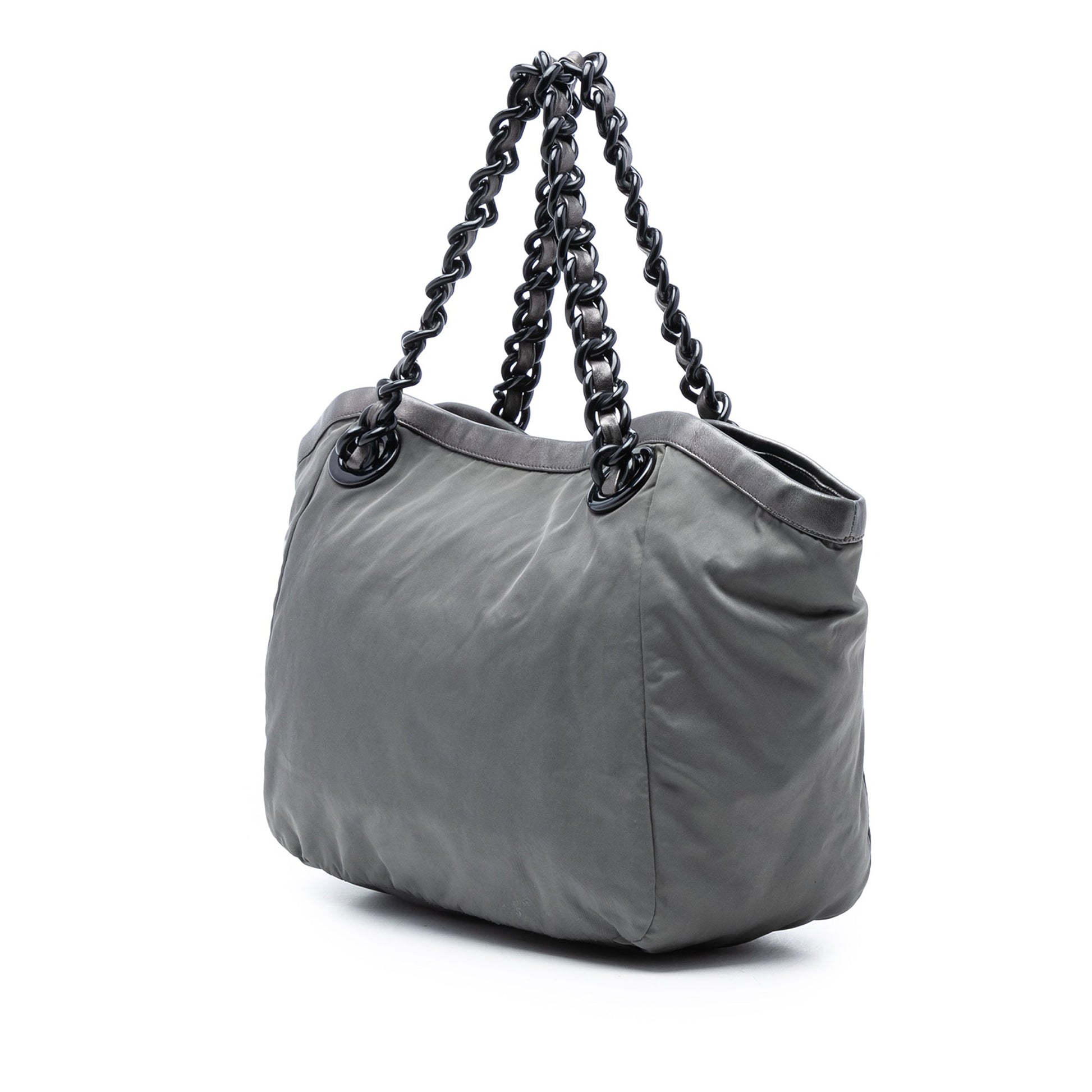 Prada Metallic Leather Trimmed Tessuto Tote