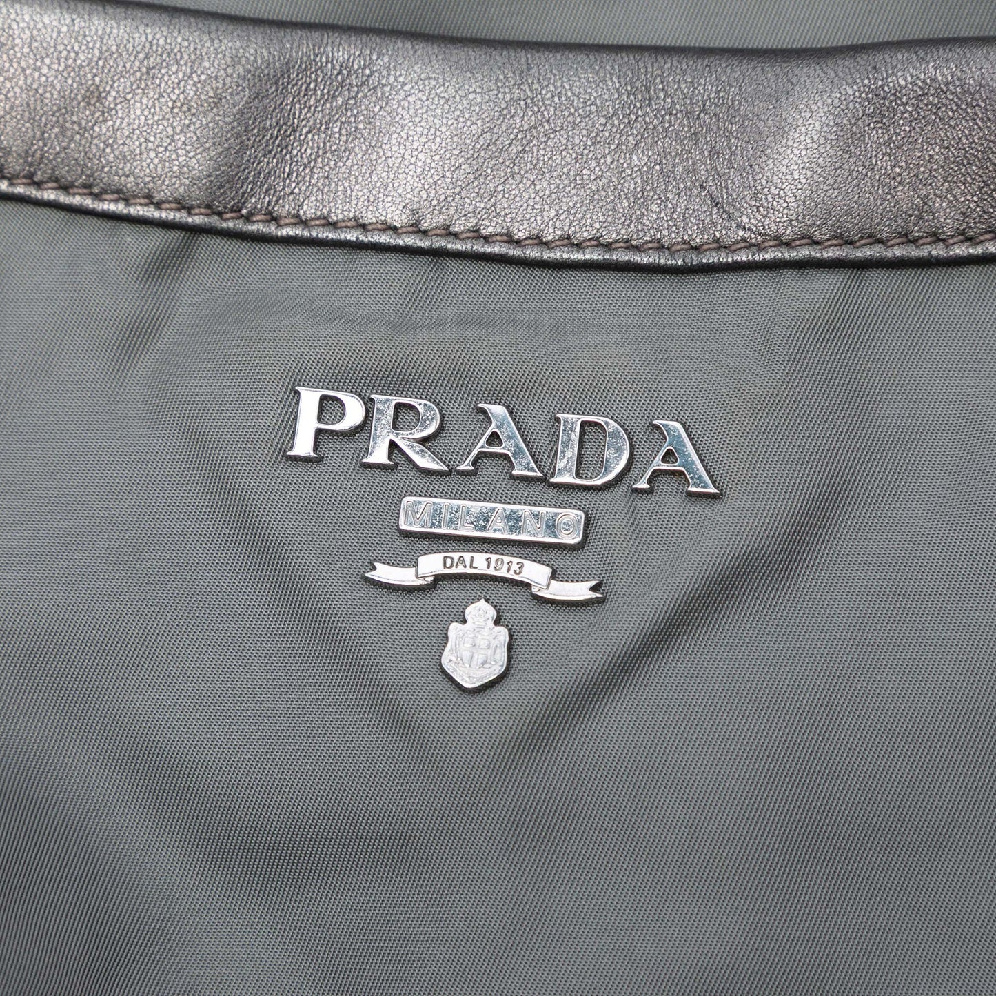Prada Metallic Leather Trimmed Tessuto Tote