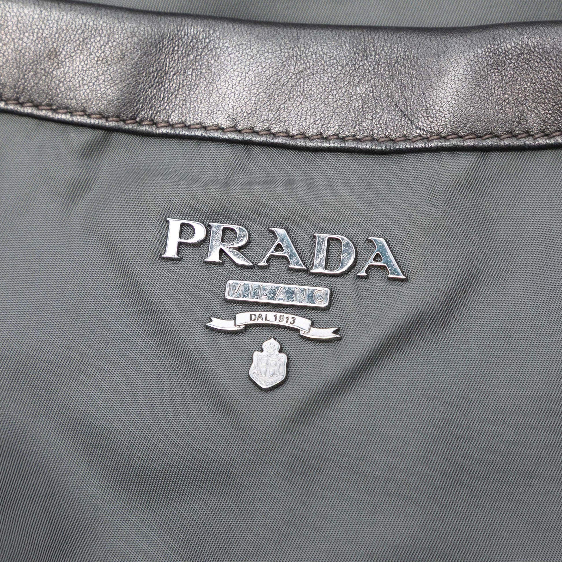 Prada Metallic Leather Trimmed Tessuto Tote