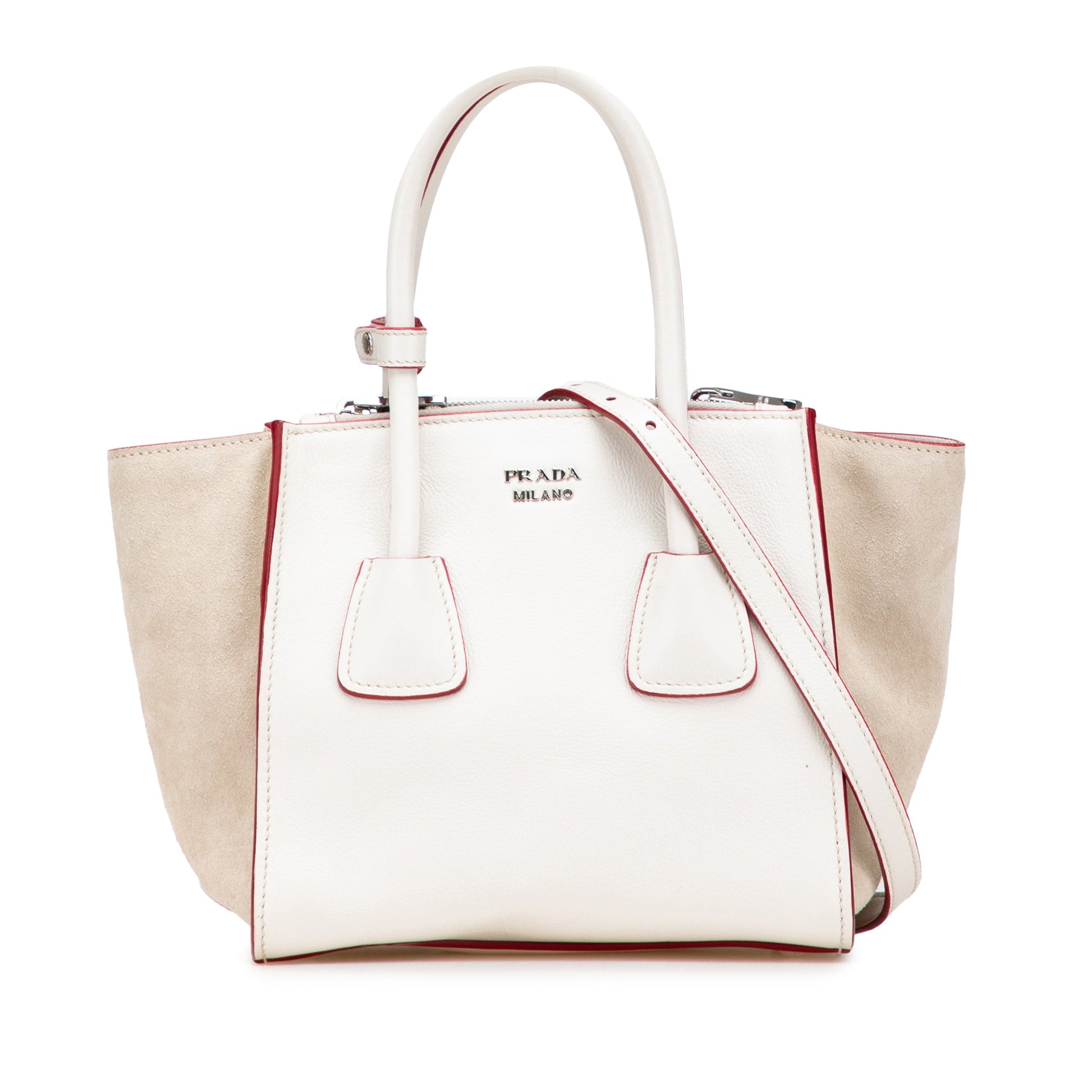 Prada Mini Scamosciato Trimmed Glace Calf Twin Pocket Satchel