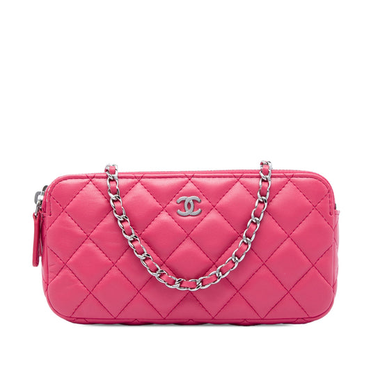 Chanel CC Quilted Lambskin Double Zip Clutch On Chain