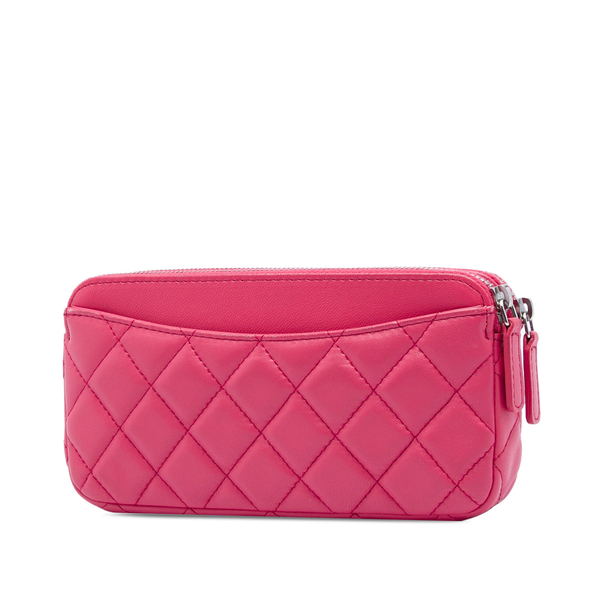 Chanel CC Quilted Lambskin Double Zip Clutch On Chain