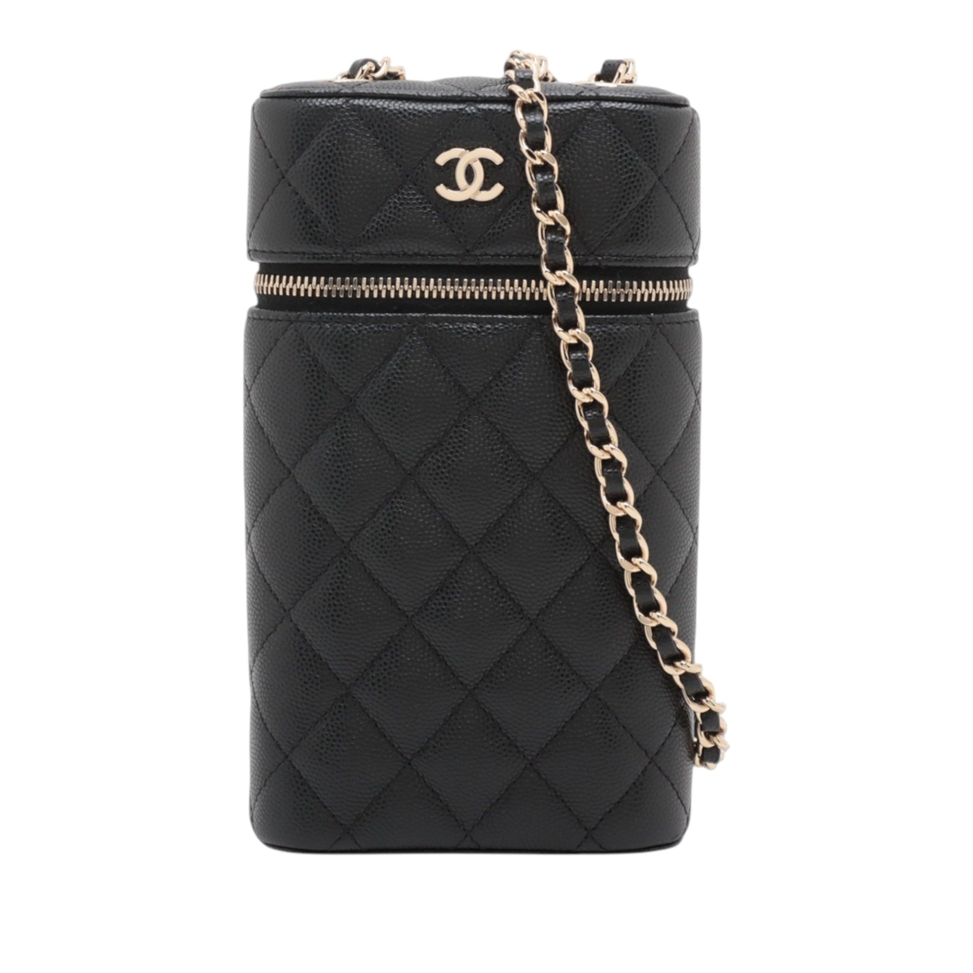 Chanel CC Quilted Caviar Phone Holder With Chain