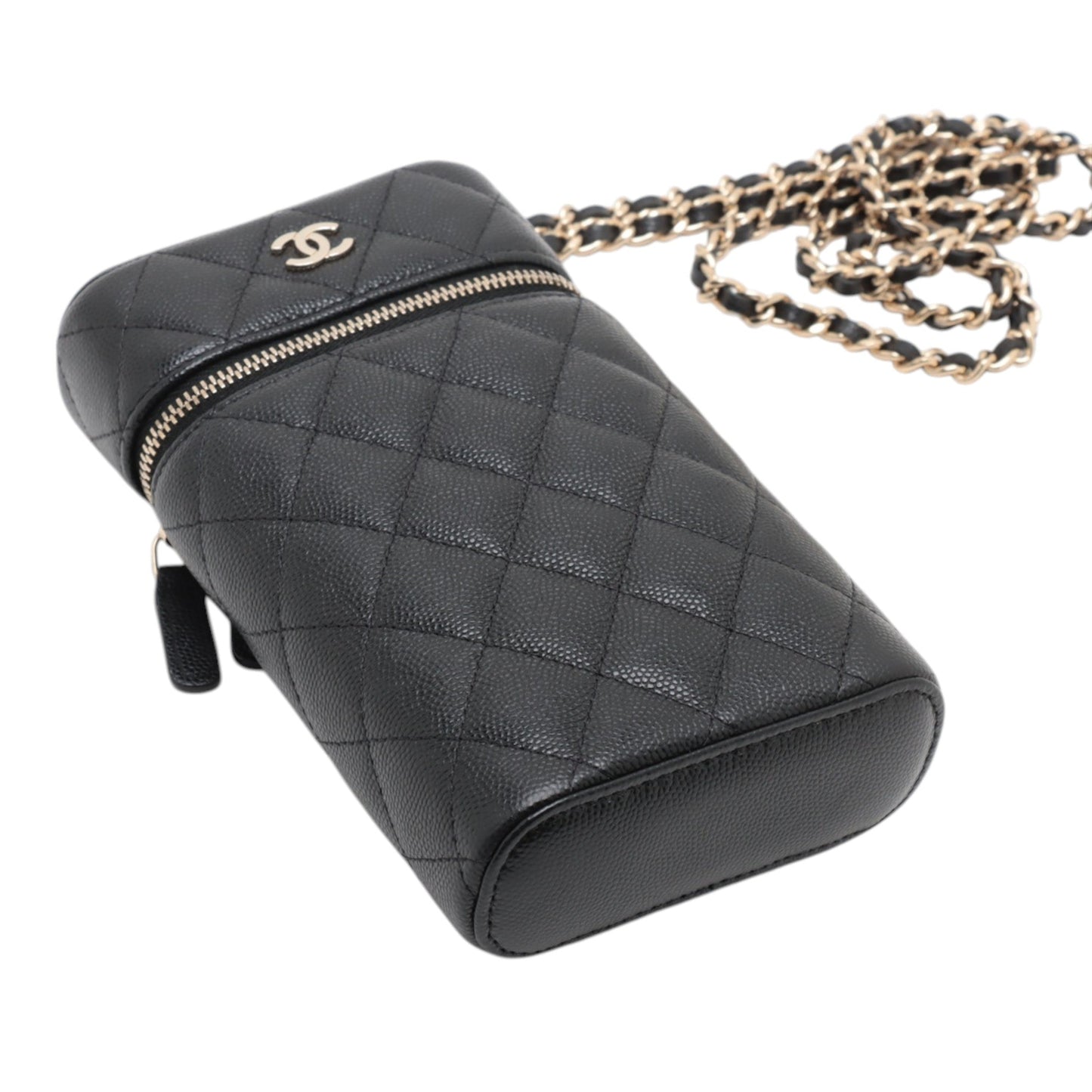 Chanel CC Quilted Caviar Phone Holder With Chain