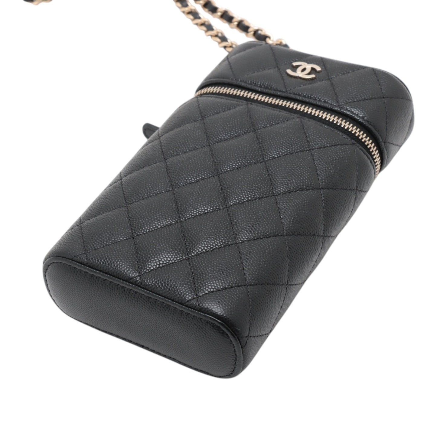 Chanel CC Quilted Caviar Phone Holder With Chain