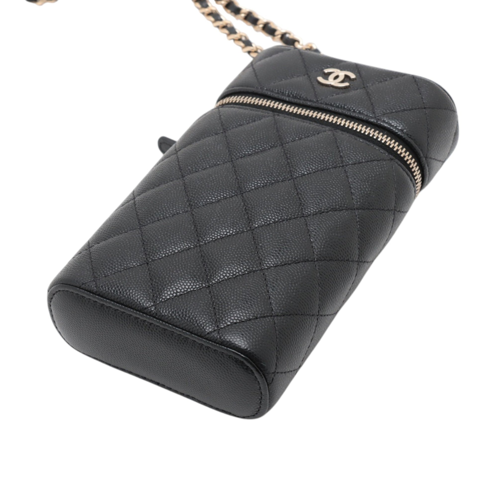 Chanel CC Quilted Caviar Phone Holder With Chain