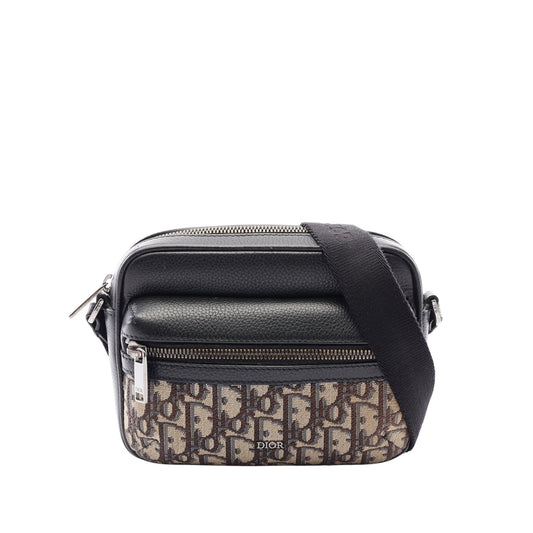 Dior Mini Oblique Canvas and Leather Rider 2.0 Zip Messenger Bag — Black