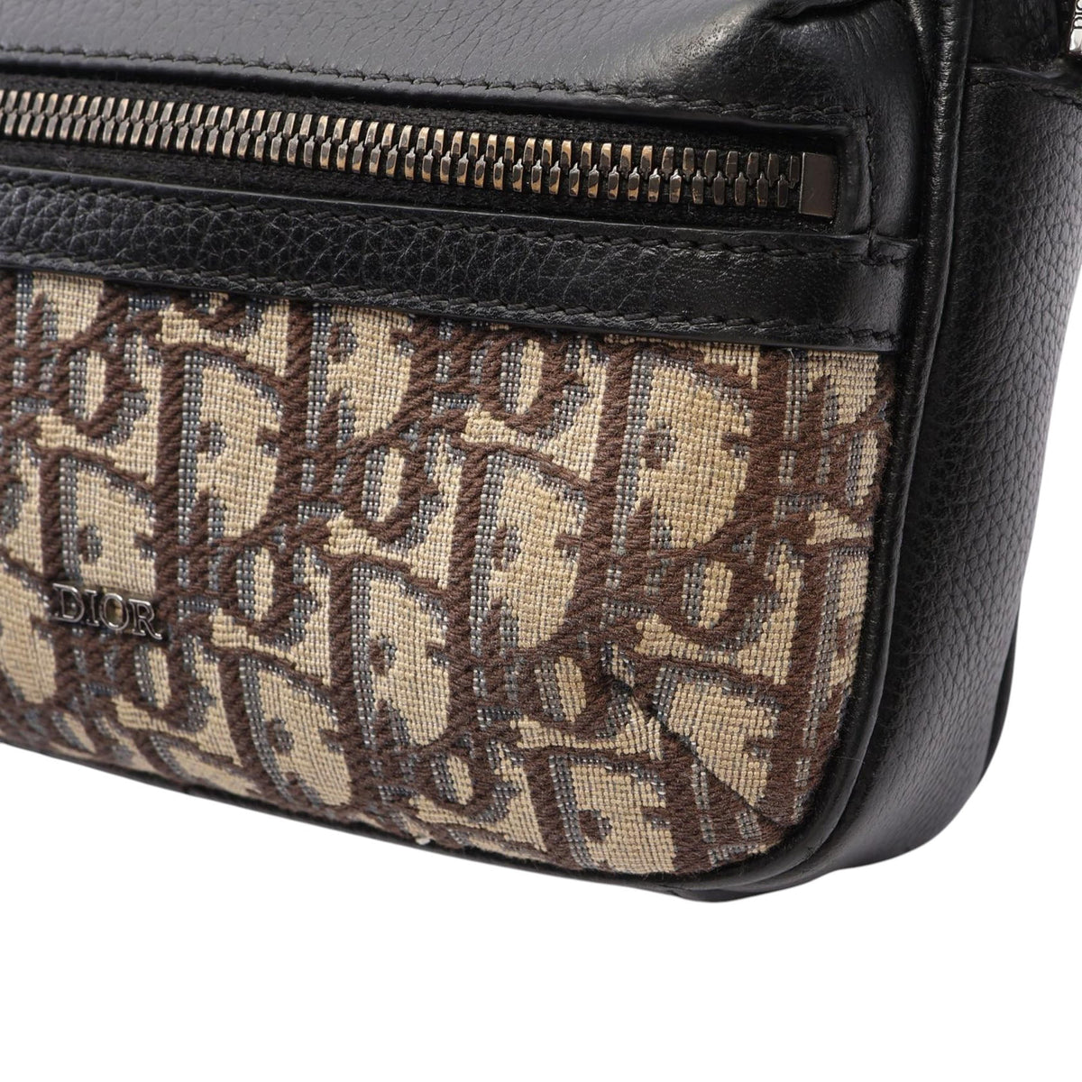 Dior Mini Oblique Canvas and Leather Rider 2.0 Zip Messenger Bag — Black