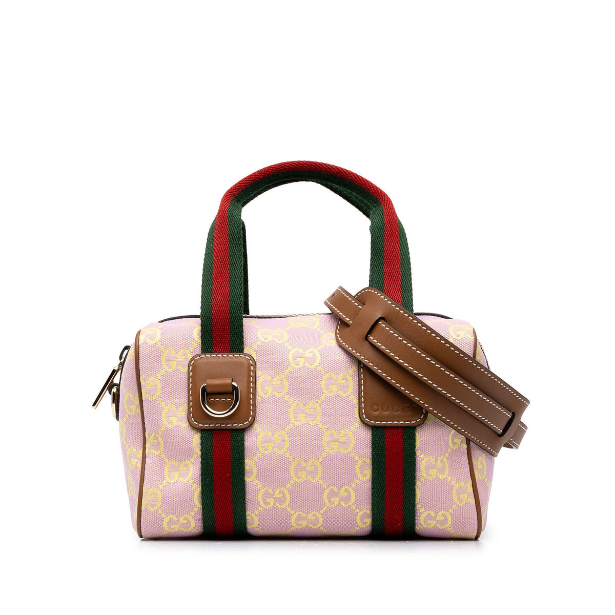 Gucci Mini GG Canvas Web Boston Bag — Pink