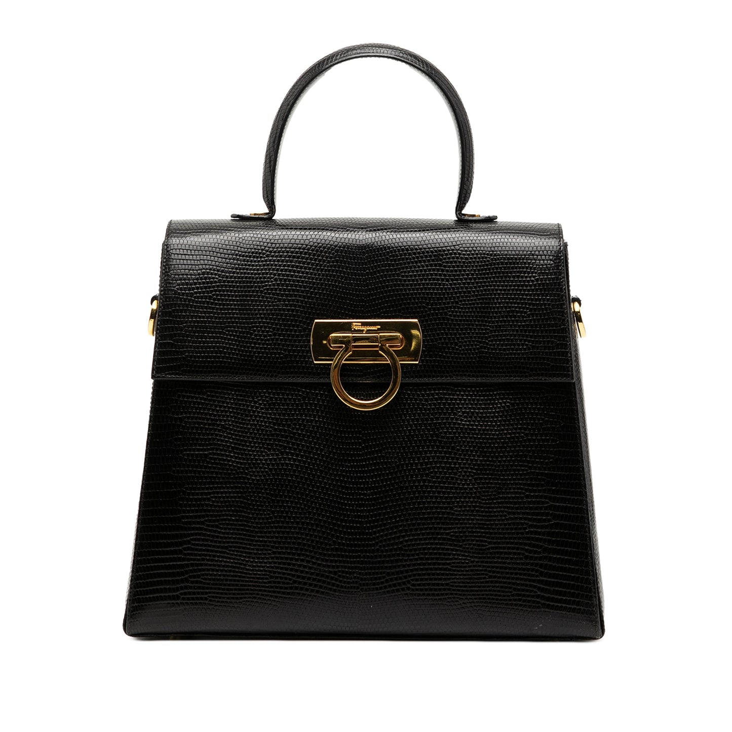 Ferragamo Lizard Embossed Leather Gancini Iconic Top Handle Bag