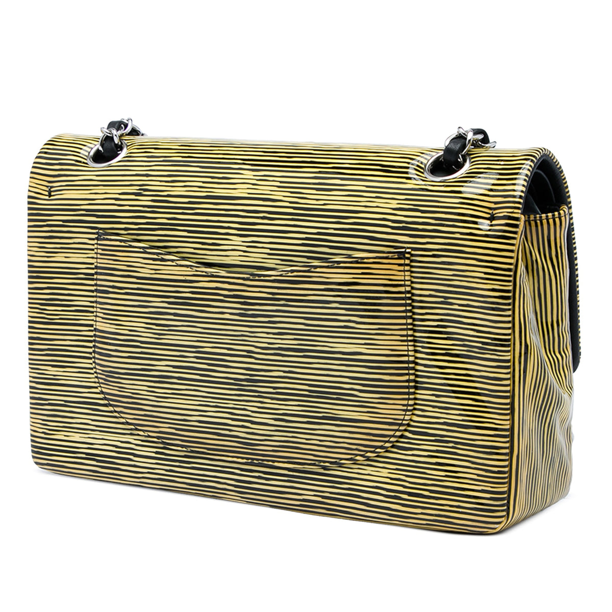 Chanel Medium Classic Patent Striped Double Flap — Yellow
