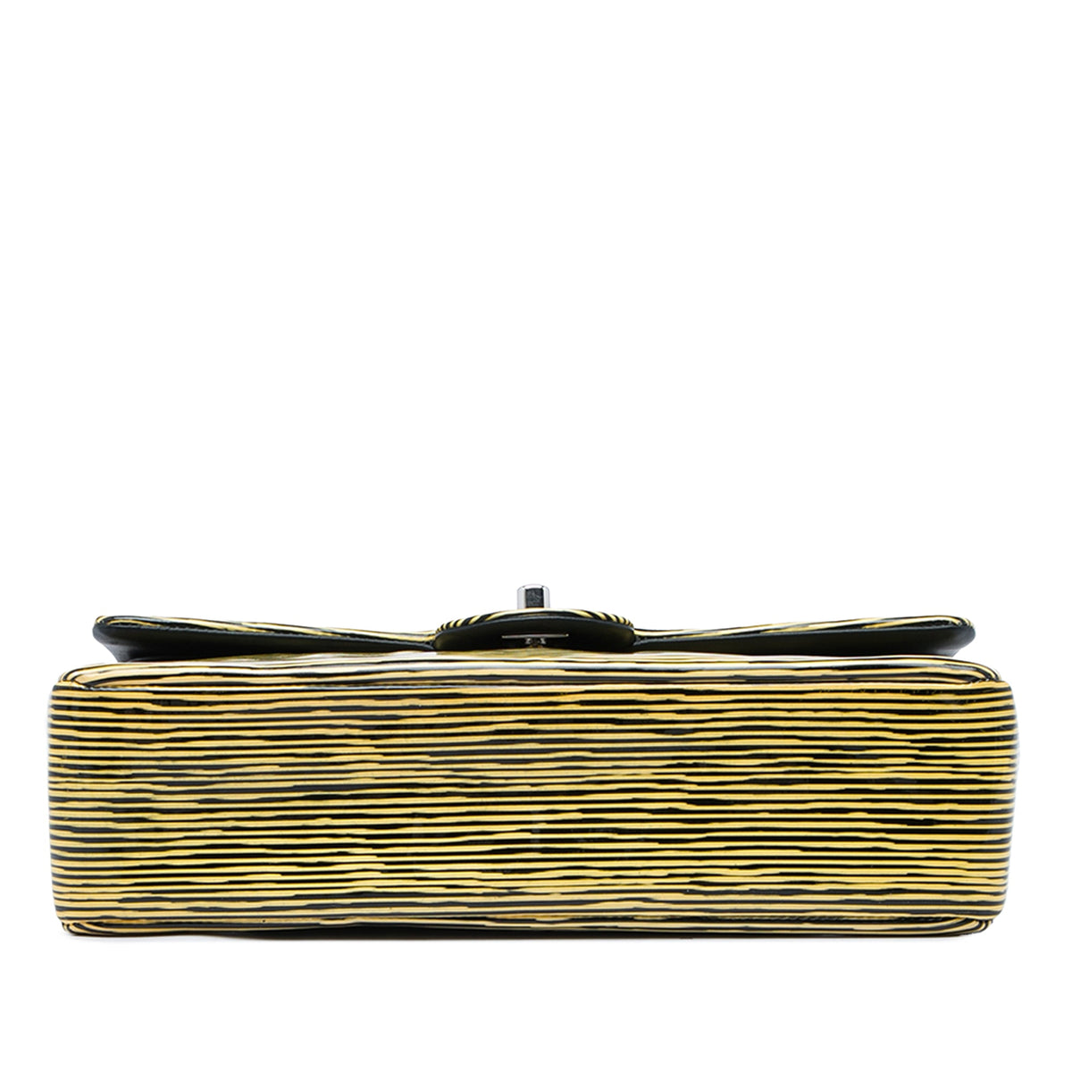 Chanel Medium Classic Patent Striped Double Flap — Yellow