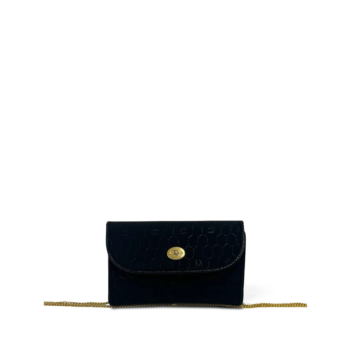 Dior Honeycomb Canvas Chain Flap Crossbody — Black