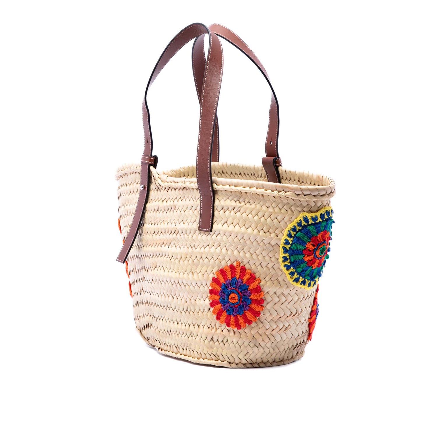 LOEWE Large Floral Embroidered Raffia Basket Tote