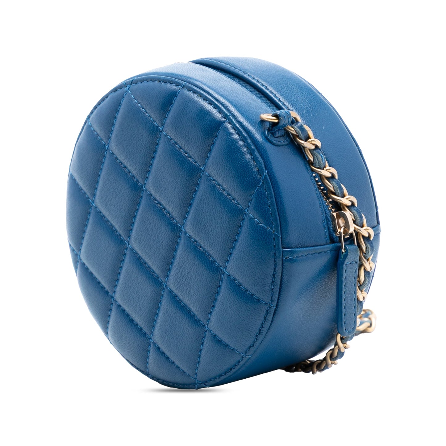 Chanel CC Quilted Lambskin Pearl Crush Round Clutch with Chain