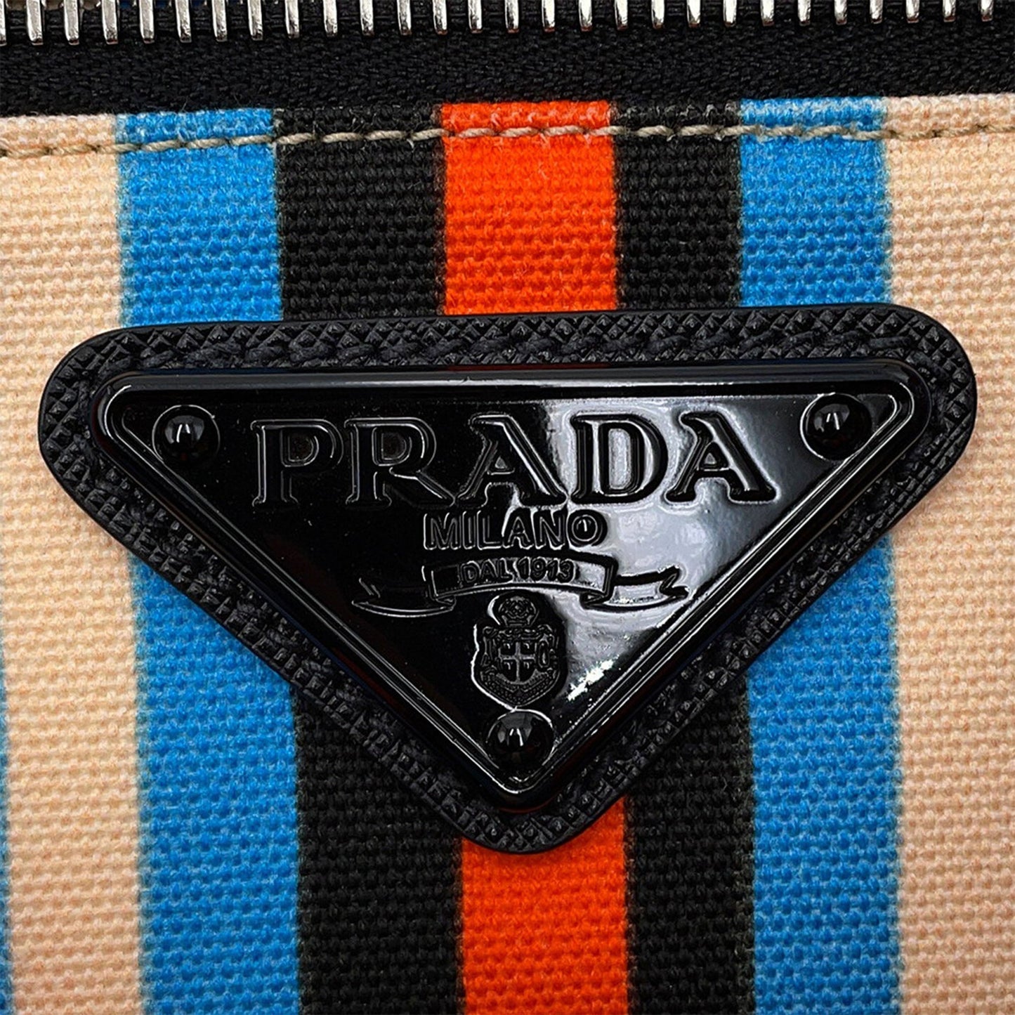 Prada Canvas Canapa Baiadera Triangle Logo Shoulder Bag