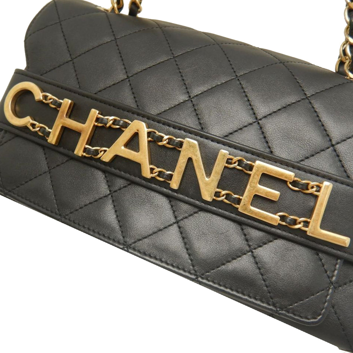 Chanel Medium Quilted Lambskin Logo Enchained Flap