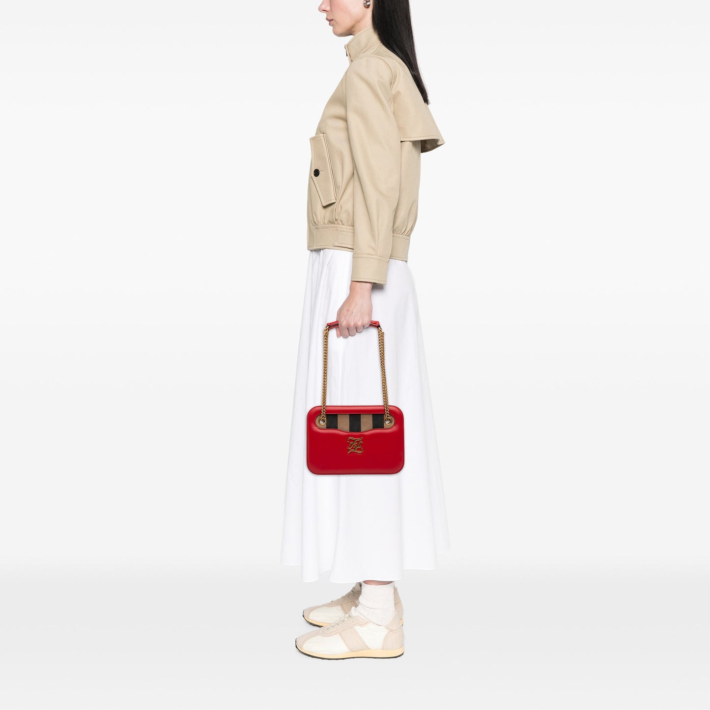 Fendi Calfskin Vitello King Nubuck Pequin Karligraphy Pocket Shoulder Bag