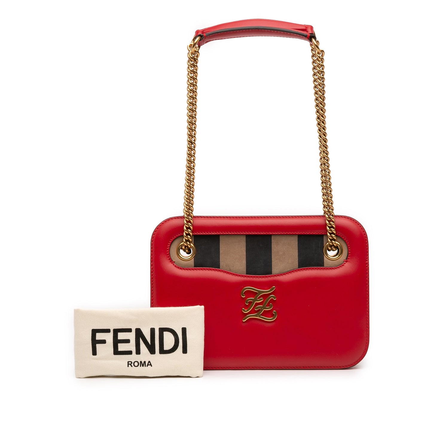 Fendi Calfskin Vitello King Nubuck Pequin Karligraphy Pocket Shoulder Bag
