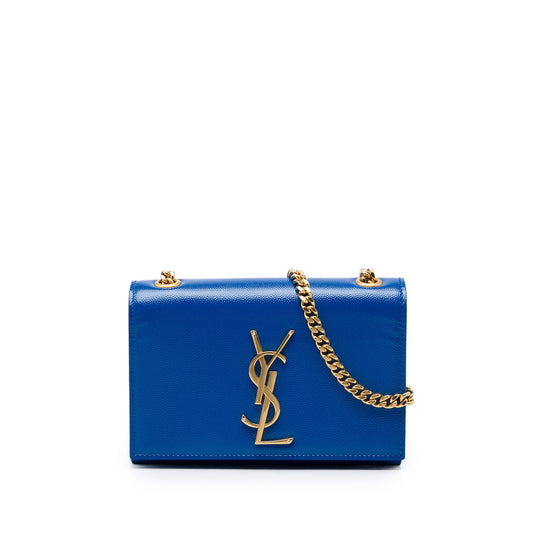 Saint Laurent Small Grain De Poudre Monogram Kate Crossbody — Blue