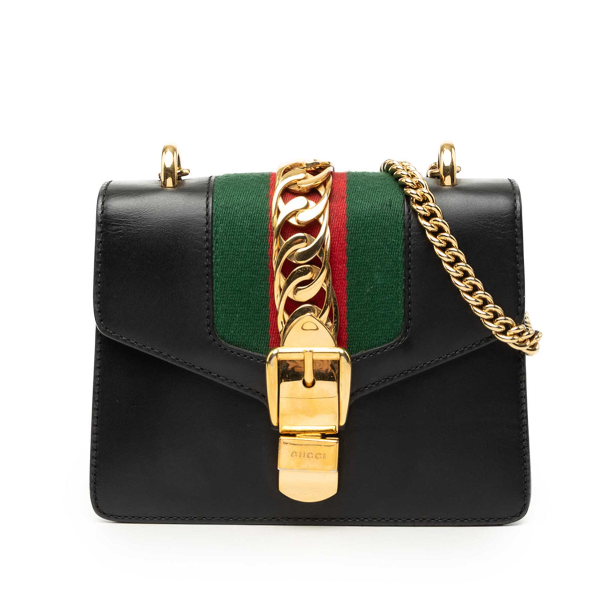 Gucci Mini Calfskin Web Sylvie Chain Satchel