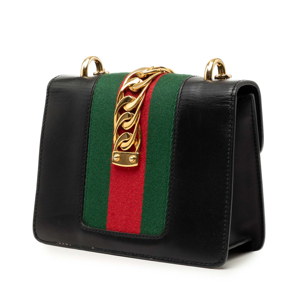 Gucci Mini Calfskin Web Sylvie Chain Satchel