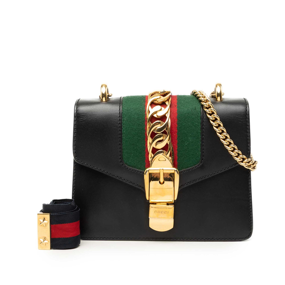 Gucci Mini Calfskin Web Sylvie Chain Satchel