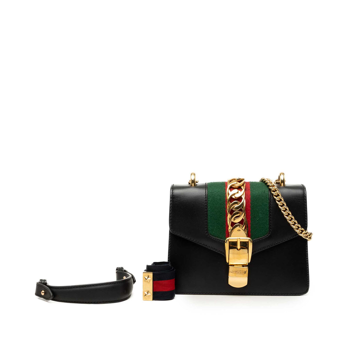 Gucci Mini Calfskin Web Sylvie Chain Satchel
