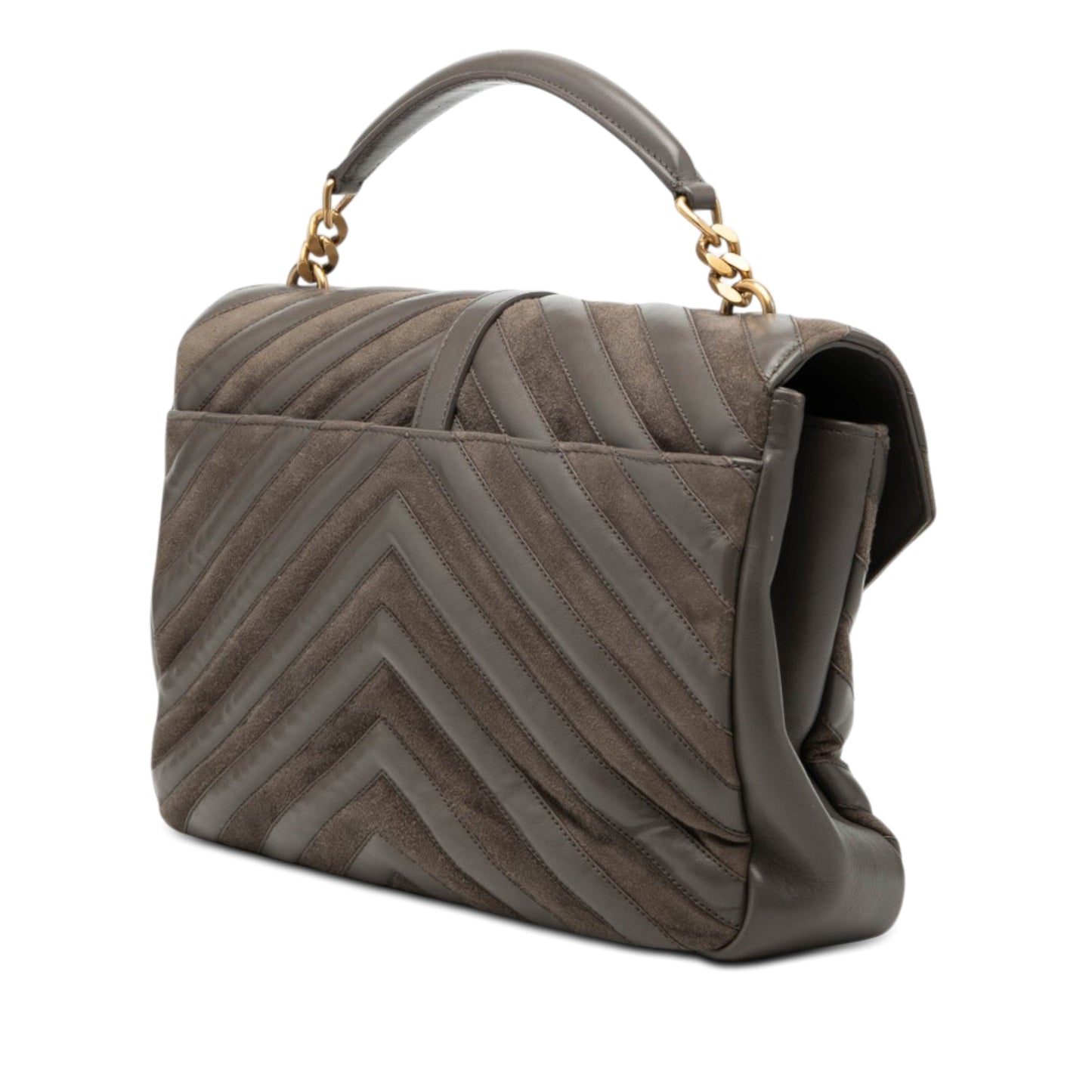 Large Calfskin and Suede Chevron Monogram College Satchel