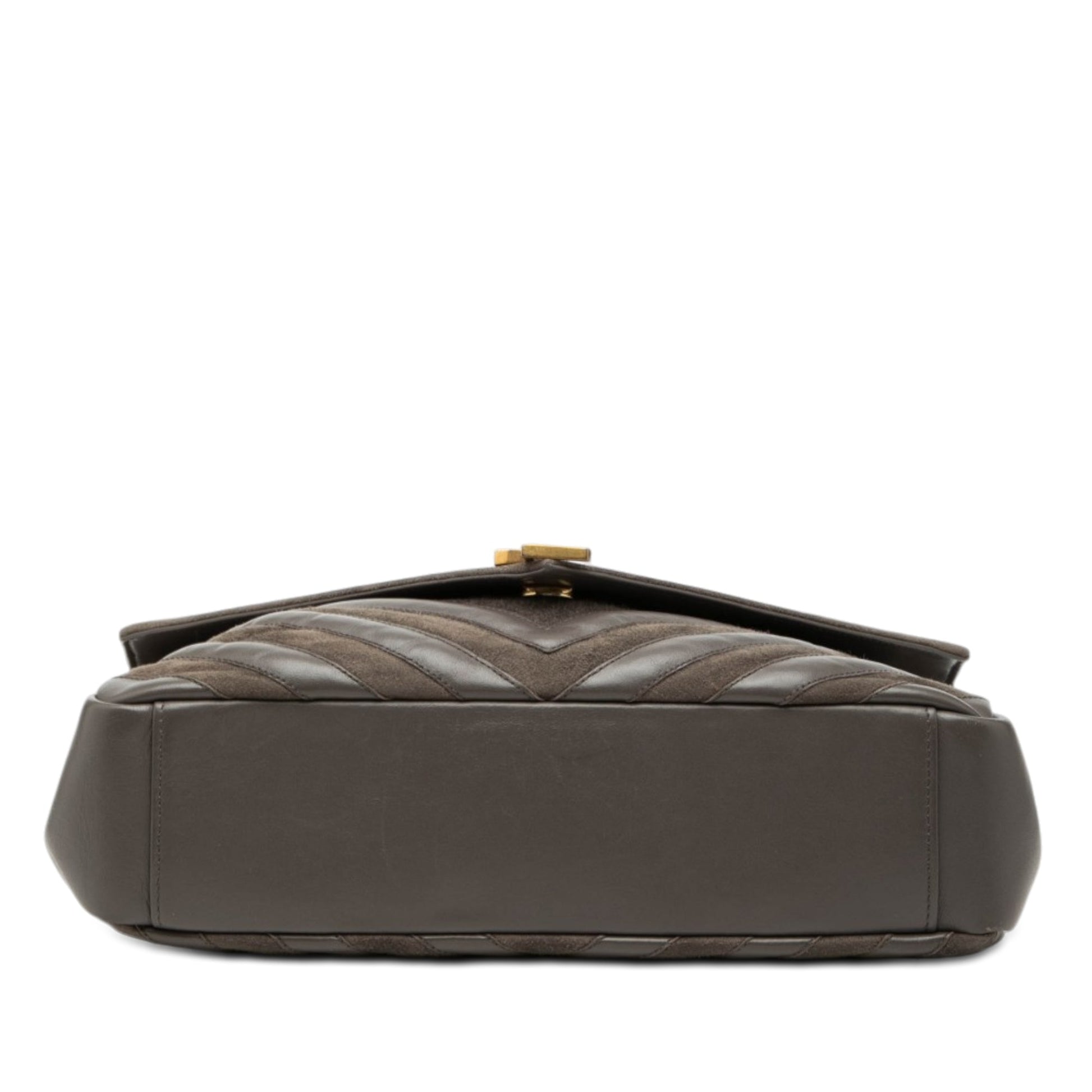Large Calfskin and Suede Chevron Monogram College Satchel