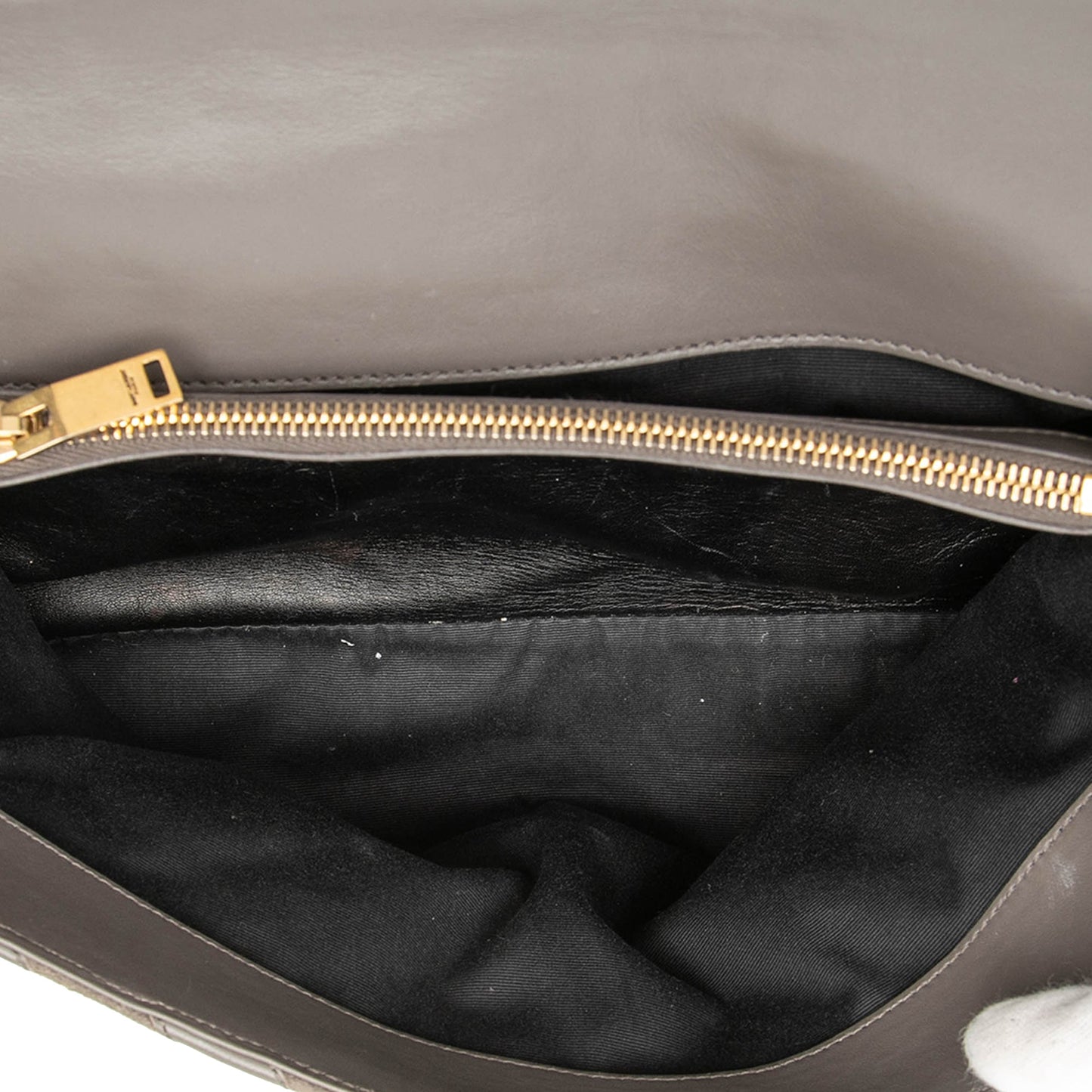 Large Calfskin and Suede Chevron Monogram College Satchel