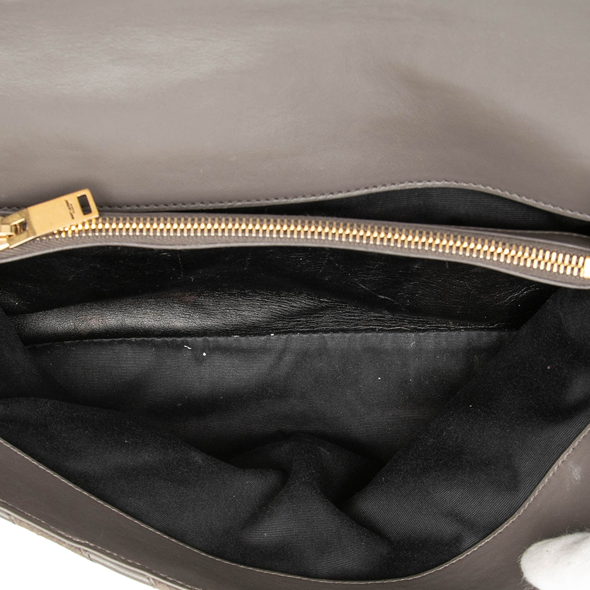Large Calfskin and Suede Chevron Monogram College Satchel