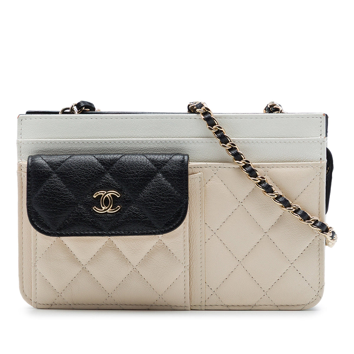 Chanel CC Tricolor Quilted Goatskin Multi Pocket Wallet On Chain