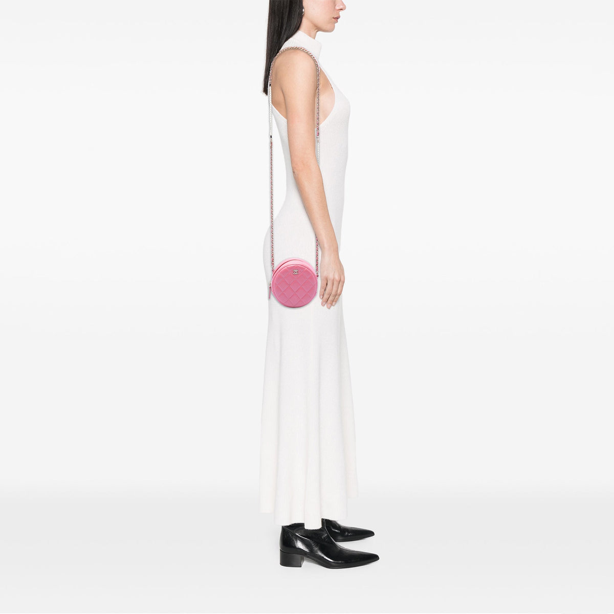 Chanel Quilted Lambskin Round Pearl Clutch with Chain