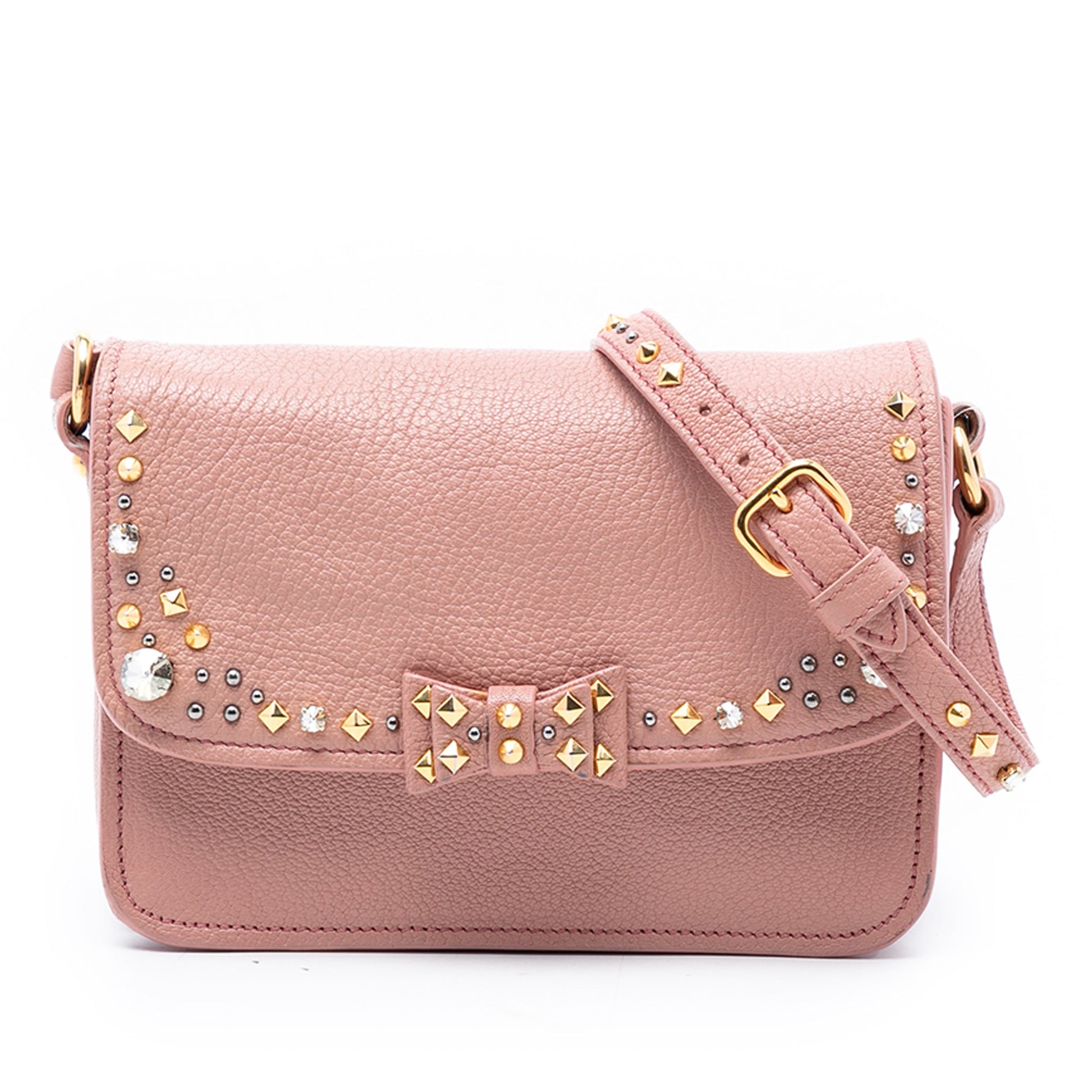 Miu Miu Studded Goatskin Madras Crystal Crossbody