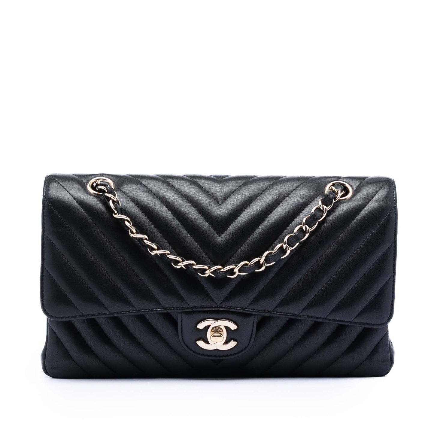 Medium Classic Chevron Lambskin Double Flap