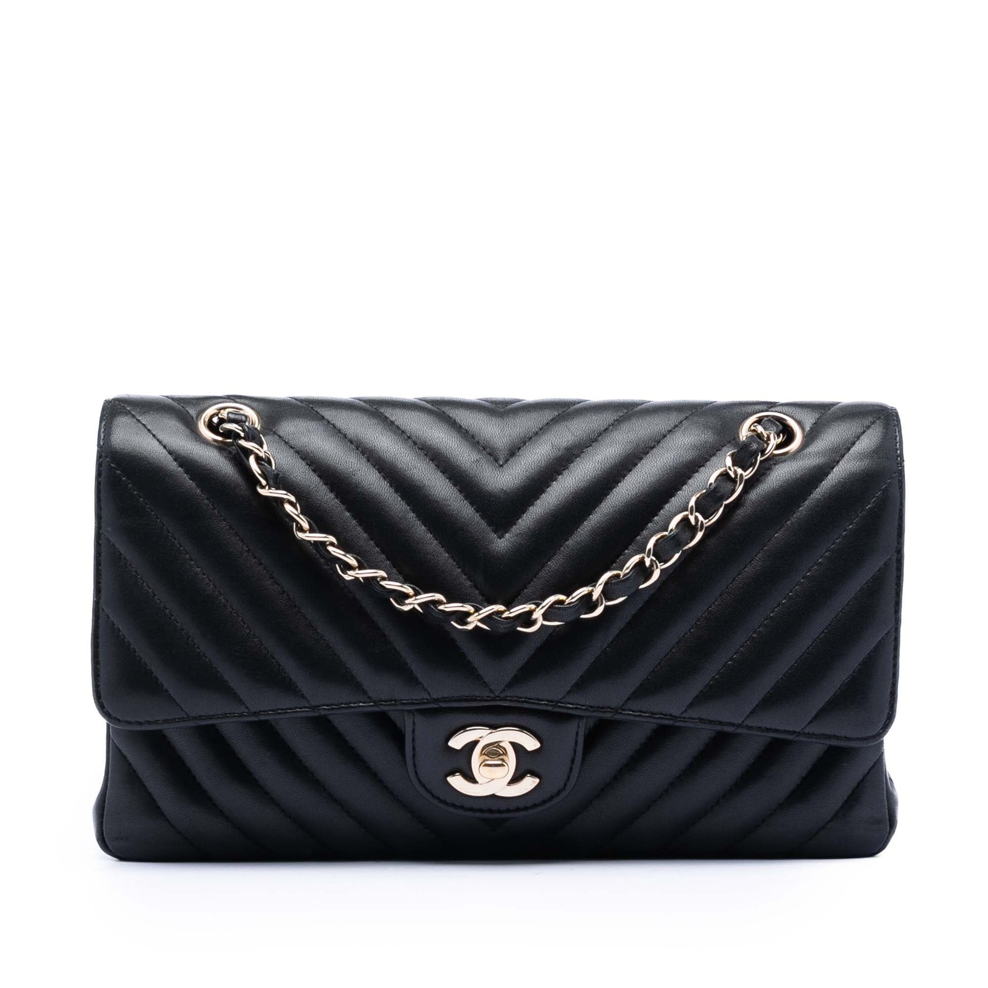 Medium Classic Chevron Lambskin Double Flap