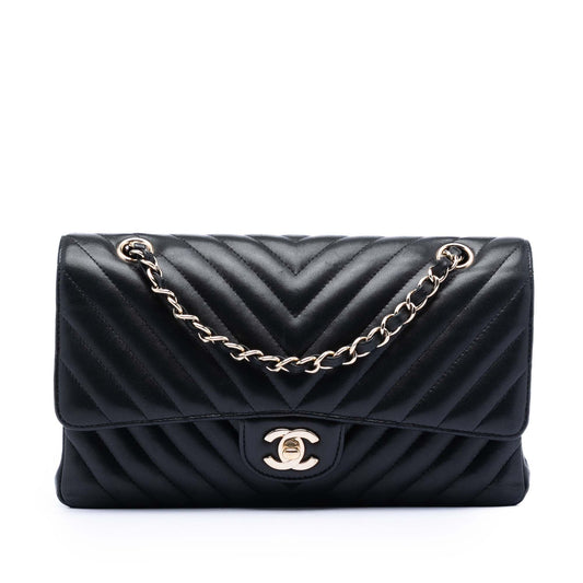 Medium Classic Chevron Lambskin Double Flap