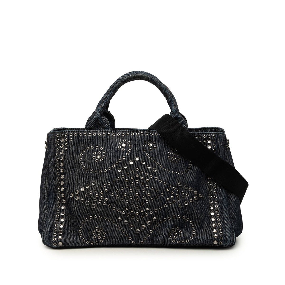 Prada Denim Canapa Bijoux and Grommet Tote