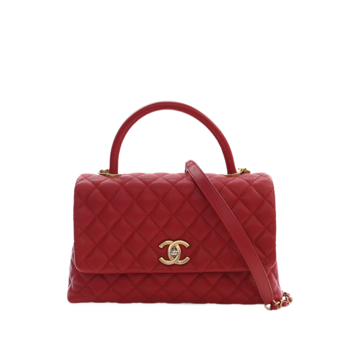 Chanel Small Quilted Caviar Coco Top Handle Bag — Red