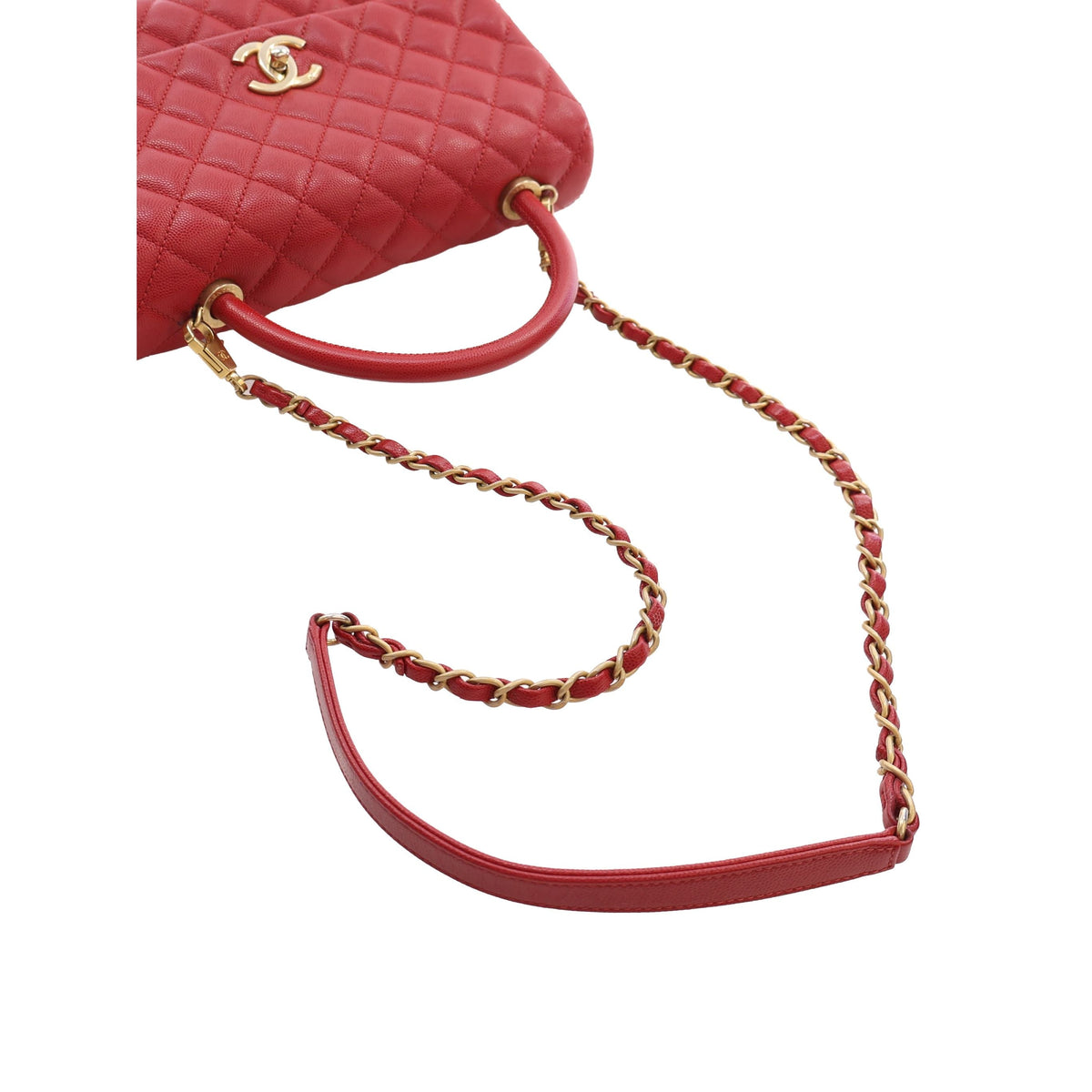 Chanel Small Quilted Caviar Coco Top Handle Bag — Red