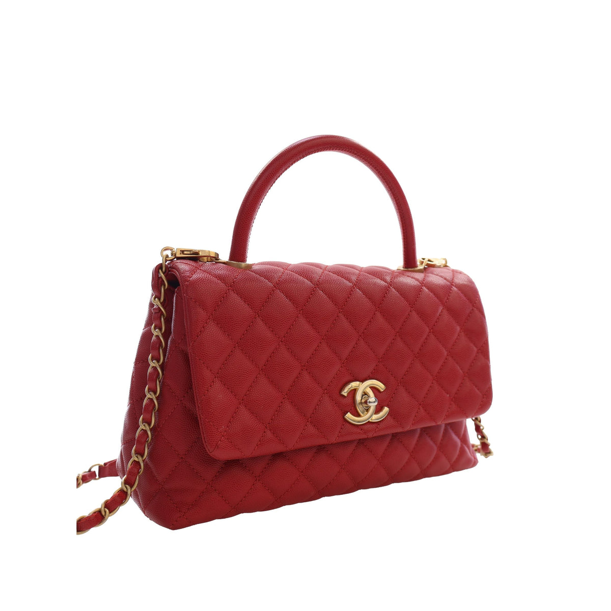 Chanel Small Quilted Caviar Coco Top Handle Bag — Red