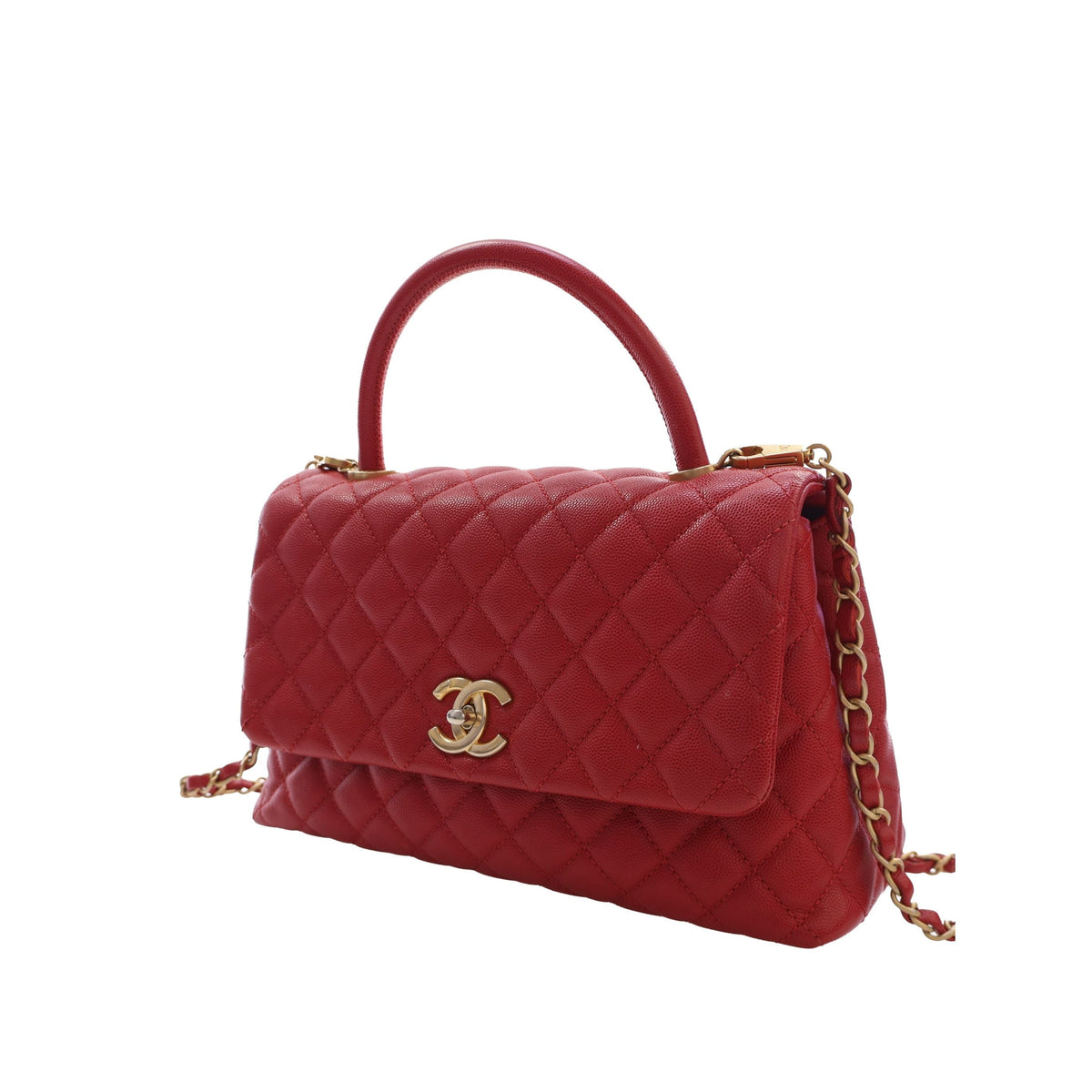 Chanel Small Quilted Caviar Coco Top Handle Bag — Red
