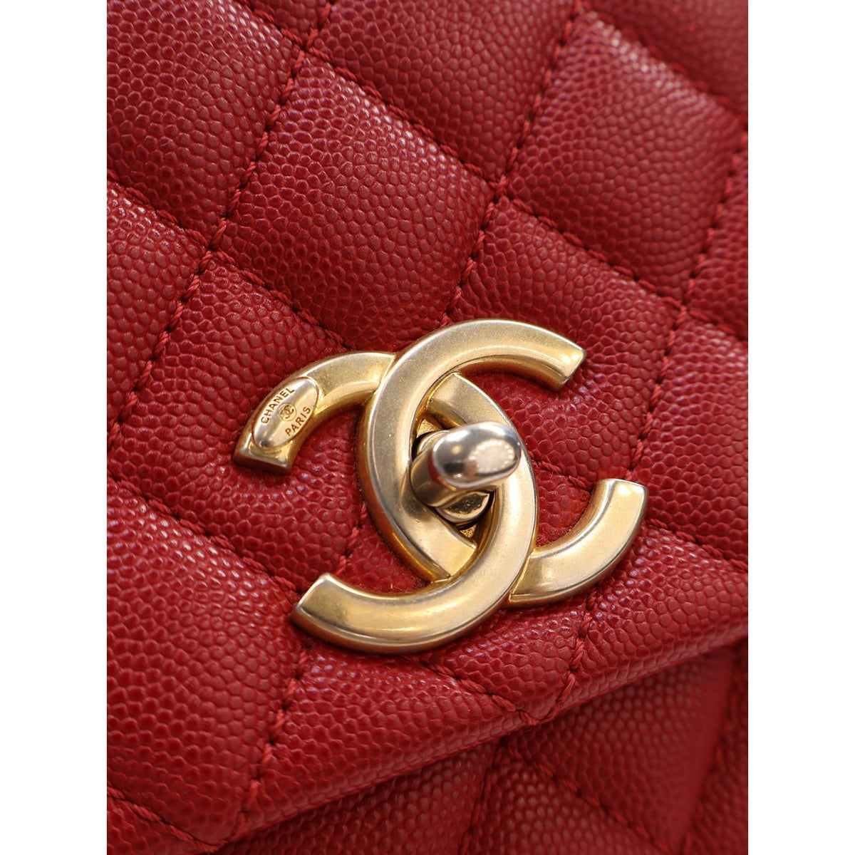 Chanel Small Quilted Caviar Coco Top Handle Bag — Red